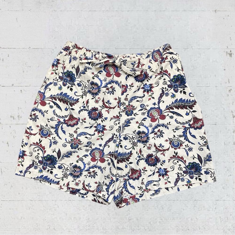 Vintage 80s Cabin Creek High Waist Bow Tie Floral Tan Shorts Size 14 Cottagcore